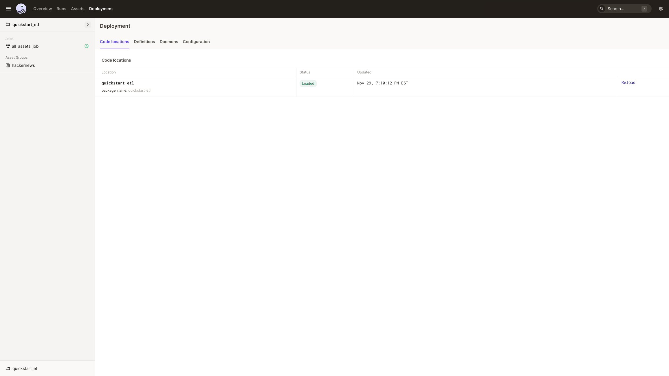 UI Deployment overview page